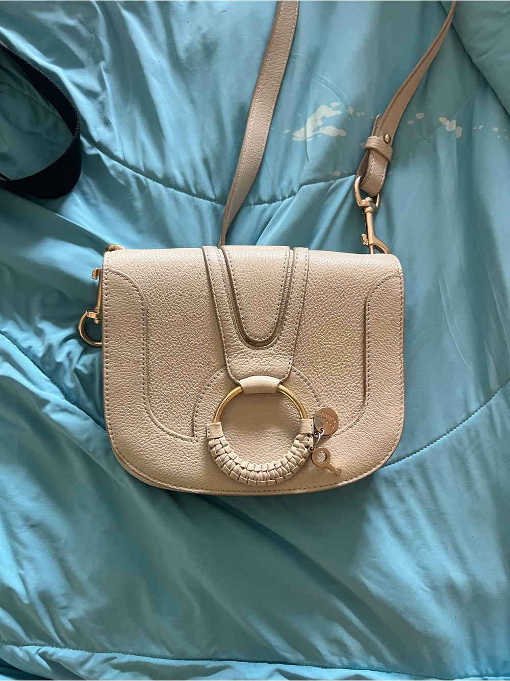 See By Chloé Cream Leather Shoulder Bag with Gold Ring